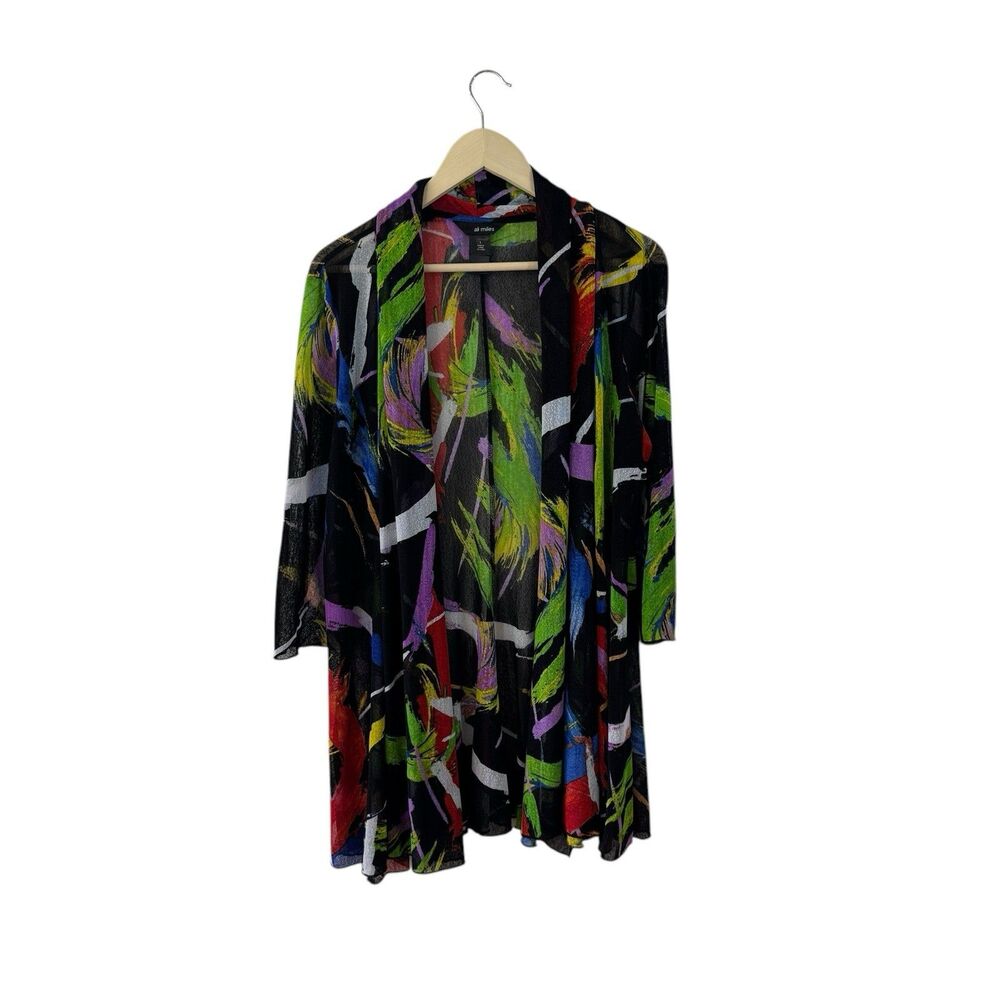Ali Miles Large Open Tunic Top Sheer Art To Wear 3/4 Sleeve Stretch Womens